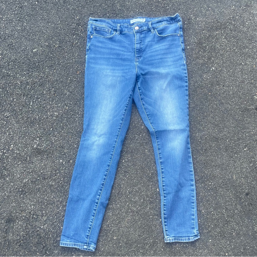 Athleta Womens Sculptex Skinny Jeans Size 16  Med Wash Slimming Comfort